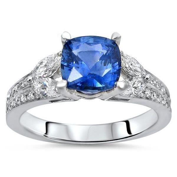 5.10 Ct Ceylon Blue Sapphire And Diamonds Ring White Gold 14K - Gemstone Ring-harrychadent.ca