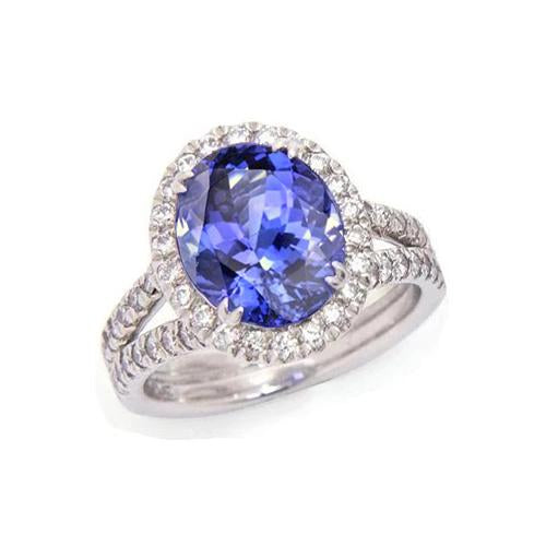 5.25 Ct Blue Tanzanite And Diamonds Ring 14K White Gold - Gemstone Ring-harrychadent.ca