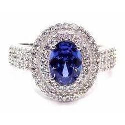 5.25 Ct Blue Tanzanite Halo Diamonds Ring White Gold 14K - Gemstone Ring-harrychadent.ca