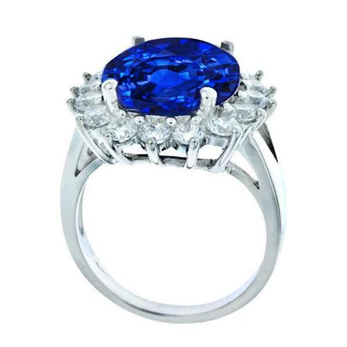 5.25 Ct. Ceylon Blue Sapphire Round Diamond Ring 14K WG - Gemstone Ring-harrychadent.ca