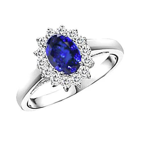 5.30 Carats Tanzanite Oval Diamonds Ring White Gold 14K New - Gemstone Ring-harrychadent.ca