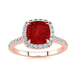5.35 Ct Cushion Cut Red Ruby And Natural Earth Mined Diamond Wedding Ring Gold Jewelry