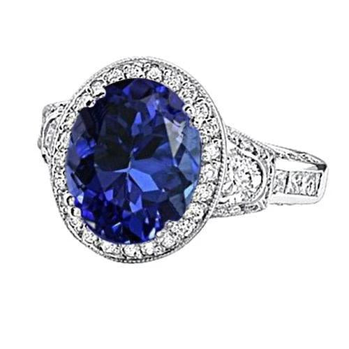 5.40 Carat Oval Tanzanite Diamond Engagament Ring Gold White 14K - Gemstone Ring-harrychadent.ca