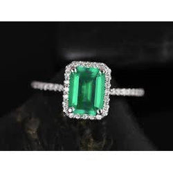 5.45 Carats Green Emerald Cut Emerald With Natural Earth Mined Diamond Wedding Ring 14K