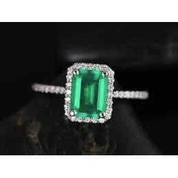5.45 Carats Green Emerald Cut Emerald With Diamond Wedding Ring 14K - Gemstone Ring-harrychadent.ca