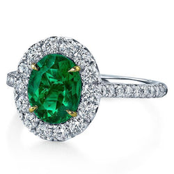 5.50 Carats Green Emerald And Natural Earth Mined Diamonds Engagement Ring Two Tone Gold 14K