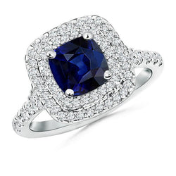 5.50 Carats Sri Lanka Sapphire And Natural Earth Mined Diamonds Ring White Gold 14K