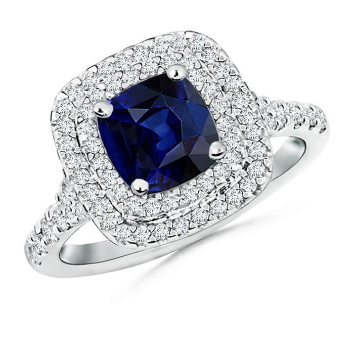 5.50 Carats Sri Lanka Sapphire And Diamonds Ring White Gold 14K - Gemstone Ring-harrychadent.ca