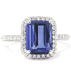 5.50 Ct Emerald Cut Tanzanite Natural Earth Mined Diamond Solitaire Ring With Accent