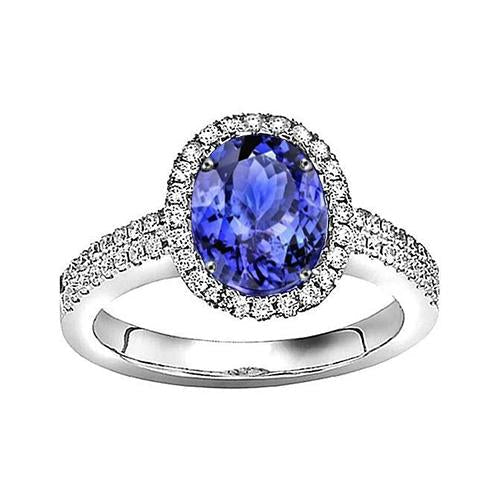 5.61 Carats Oval Tanzanite Diamond Anniversary Ring White Gold 14K - Gemstone Ring-harrychadent.ca