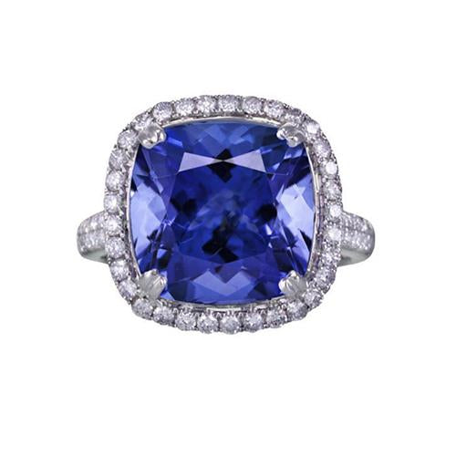 5.70 Ct Big Cushion Tanzanite & Round Diamond Ring White Gold 14K - Gemstone Ring-harrychadent.ca