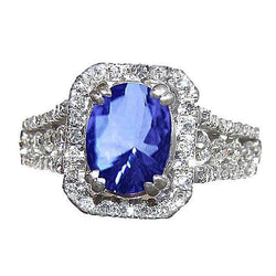 5.70 Ct. Oval Sri Lankan Sapphire & Round Natural Earth Mined Diamonds White Gold 14K Ring