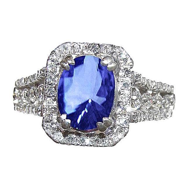 5.71 Ct. Oval Sri Lankan Sapphire & Round Diamonds White Gold 14K Ring - Gemstone Ring-harrychadent.ca