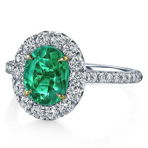 5.75 Carats Diamond With Green Emerald Ring White Gold 14K - Gemstone Ring-harrychadent.ca