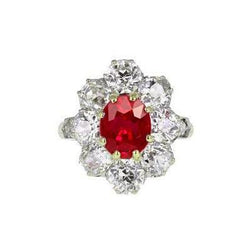 5.75 Carats Oval Cut Ruby And Natural Earth Mined Diamond Ring Two Tone Gold 14K