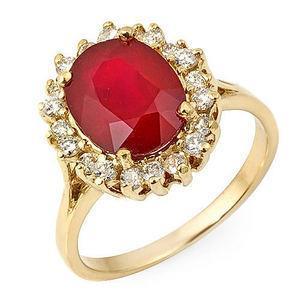 5.75 Carats Red Ruby And Diamonds Ring Yellow Gold 14K - Gemstone Ring-harrychadent.ca