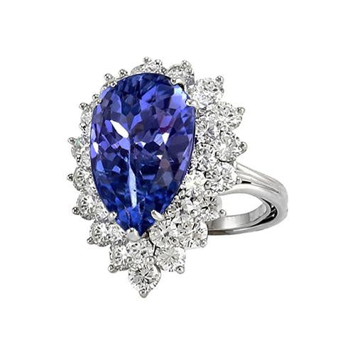 5.75 Ct Pear Tanzanite With Diamonds Ring White Gold - Gemstone Ring-harrychadent.ca