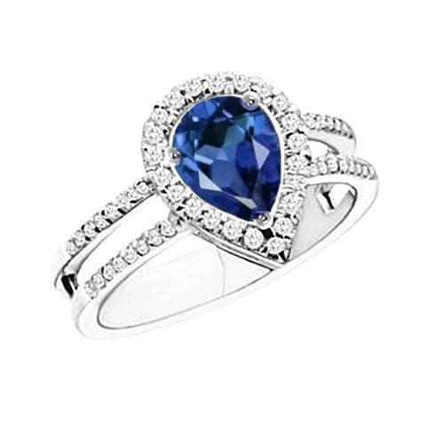 5.80 Carats Pear Ceylon Sapphire & Diamond Engagement Ring 14K Gold - Gemstone Ring-harrychadent.ca