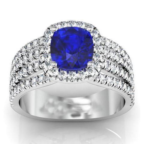 5.80 Ct Prong Ceylon Blue Sapphire Diamonds Fancy Ring White Gold 14K - Gemstone Ring-harrychadent.ca