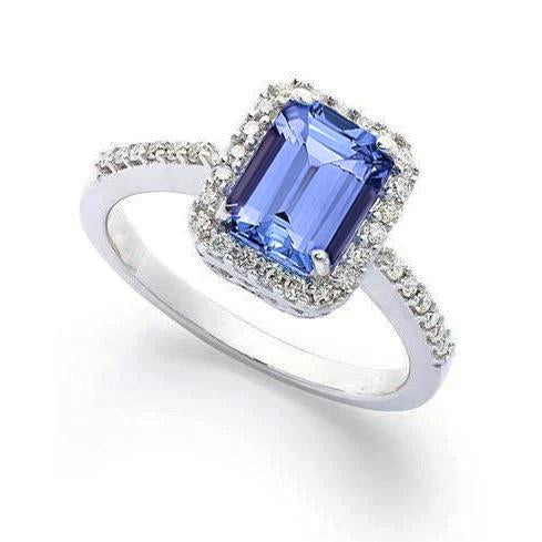 5.80 Ct Prong Set Tanzanite And Diamonds Ring 14K White Gold - Gemstone Ring-harrychadent.ca