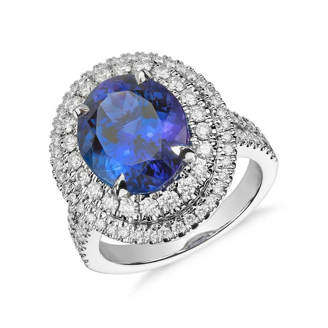 5.90 Ct Prong Set Natural Tanzanite With Diamonds Ring White Gold - Gemstone Ring-harrychadent.ca