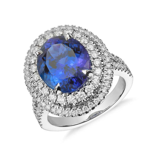 5.90 Ct Prong Set Natural Tanzanite With Diamonds Ring White Gold - Gemstone Ring-harrychadent.ca