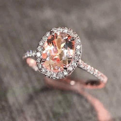 5.95 Carats Morganite And Natural Earth Mined Diamonds Wedding Ring Rose Gold 14K