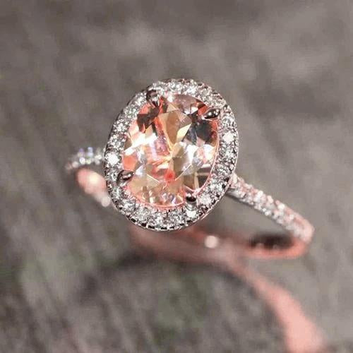 5.95 Carats Morganite And Diamonds Wedding Ring Rose Gold 14K - Gemstone Ring-harrychadent.ca