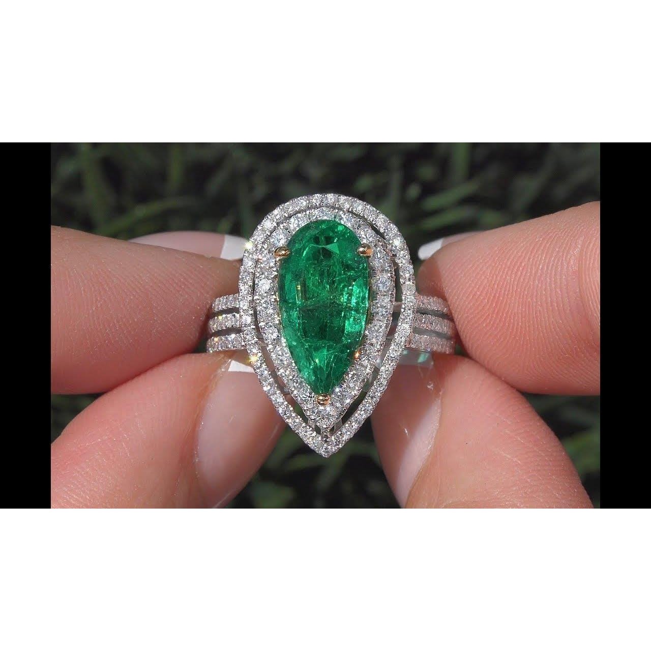5 Carats Beautiful Pear Green Emerald Diamond Ring White Gold 14K - Gemstone Ring-harrychadent.ca