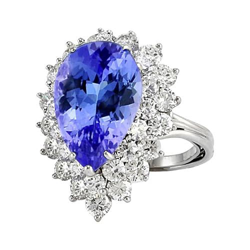 5 Carats Halo Pear Tanzanite & Diamond Engagement Ring - Gemstone Ring-harrychadent.ca