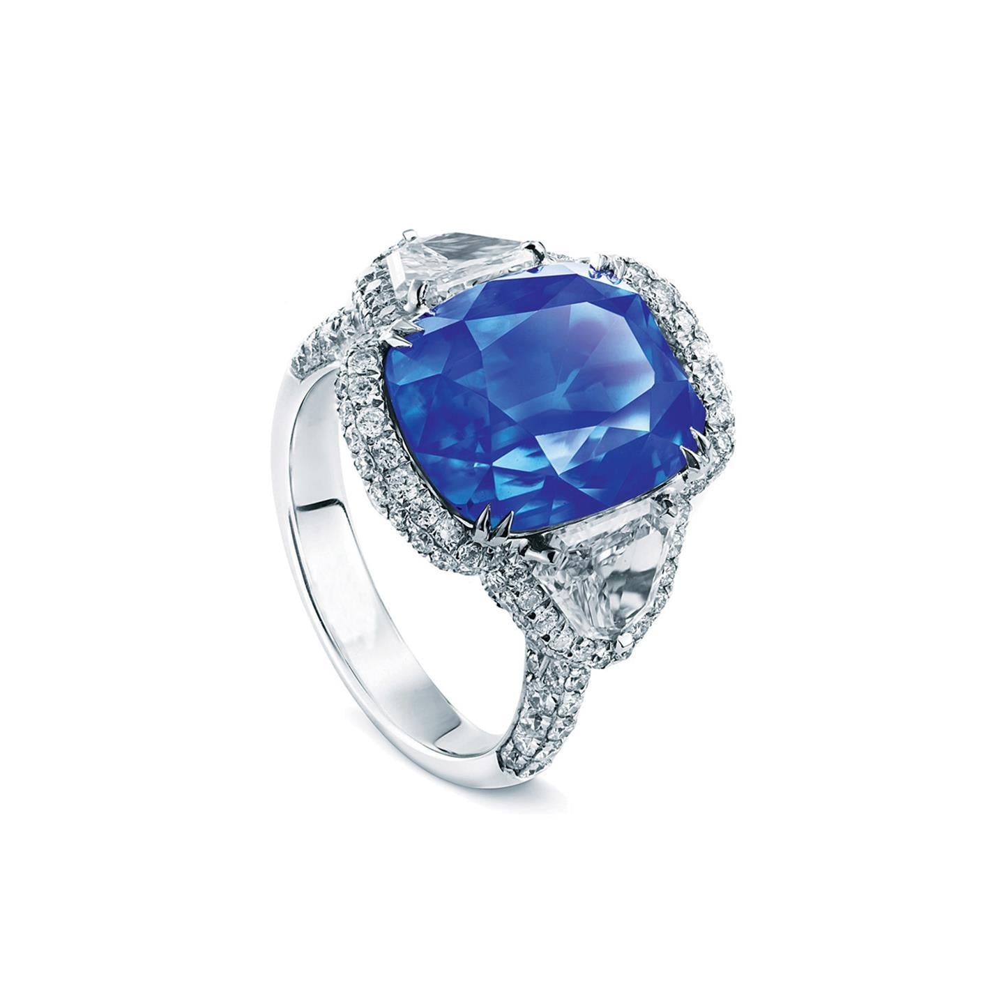 5 Carats Sri Lanka Sapphire Diamonds Ring White Gold 14K - Gemstone Ring-harrychadent.ca