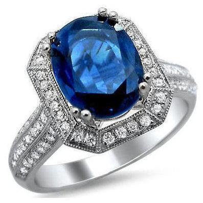 5 Ct. Ceylon Sapphire With Diamonds Engagement Ring White Gold 14K - Gemstone Ring-harrychadent.ca