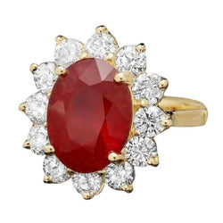 5 Ct Red Ruby Diamond Wedding Ring 14K Yellow Gold