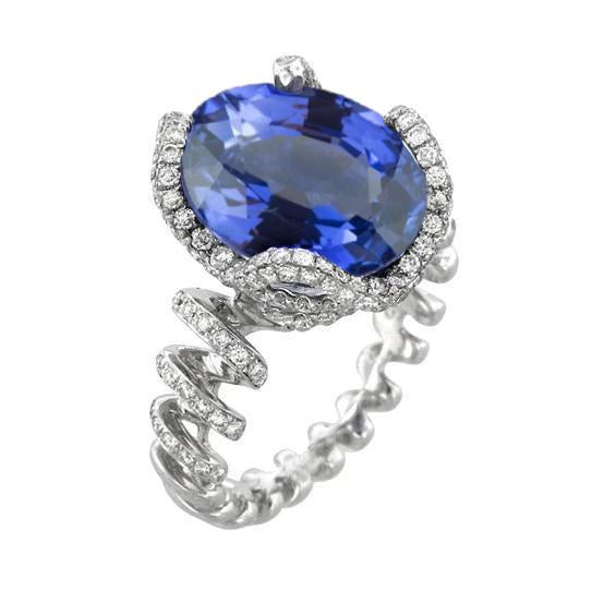 6.01 Carats Oval Ceylon Sapphire Diamonds Ring White Gold 14K - Gemstone Ring-harrychadent.ca