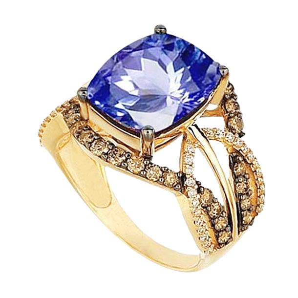 6.01 Ct. Cushion Sri Lanka Blue Sapphire And Diamonds Yellow Gold 14K - Gemstone Ring-harrychadent.ca