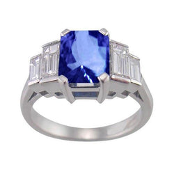 6 Ct. Radiant Ceylon Sapphire Emerald Diamond Ring White Gold 14K
