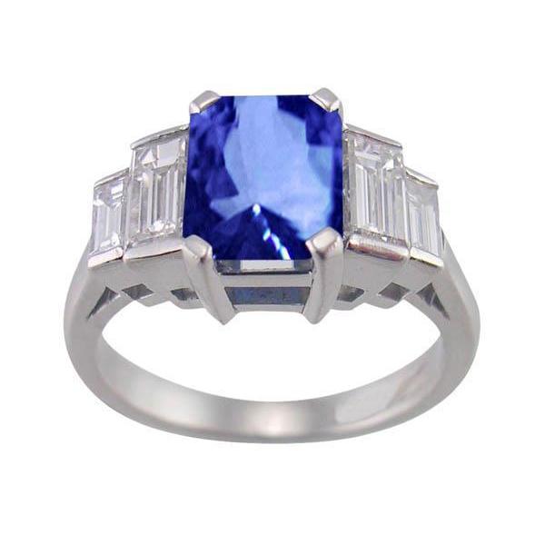 6.01 Ct. Radiant Ceylon Sapphire Emerald Diamond Ring White Gold 14K - Gemstone Ring-harrychadent.ca