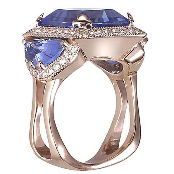 6.01 Ct Tanzanite Round Diamonds Engagement Ring White Gold 14K - Gemstone Ring-harrychadent.ca