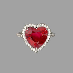 6.25 Carats Heart Cut Ruby Gemstone And Natural Earth Mined Diamond Ring White Gold 14K