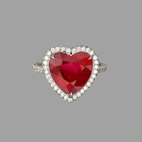 6.25 Carats Heart Cut Ruby Gemstone And Diamond Ring White Gold 14K - Gemstone Ring-harrychadent.ca