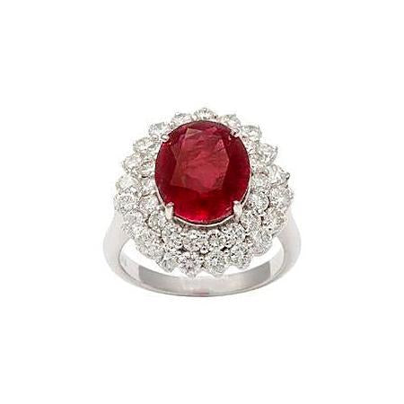 6.25 Ct Oval Cut Ruby With Diamonds Ring White Gold 14K - Gemstone Ring-harrychadent.ca