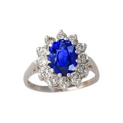 6.50 Carat Flower Sri Lankan Sapphire Ring Natural Earth Mined Diamond White Gold 14K