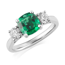 6.50 Carats Green Emerald And Natural Earth Mined Diamond 3 Stone Wedding Ring White Gold 14K