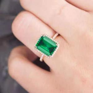 6.50 Carats Emerald Cut Green Emerald With Diamond Wedding Ring - Gemstone Ring-harrychadent.ca