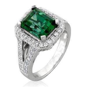 6.50 Carats Natural Green Tourmaline Engagement Ring White Gold 14K - Gemstone Ring-harrychadent.ca