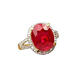 6.50 Carats Ruby And Natural Earth Mined Diamond Ring Fine Jewelry 14K Yellow Gold