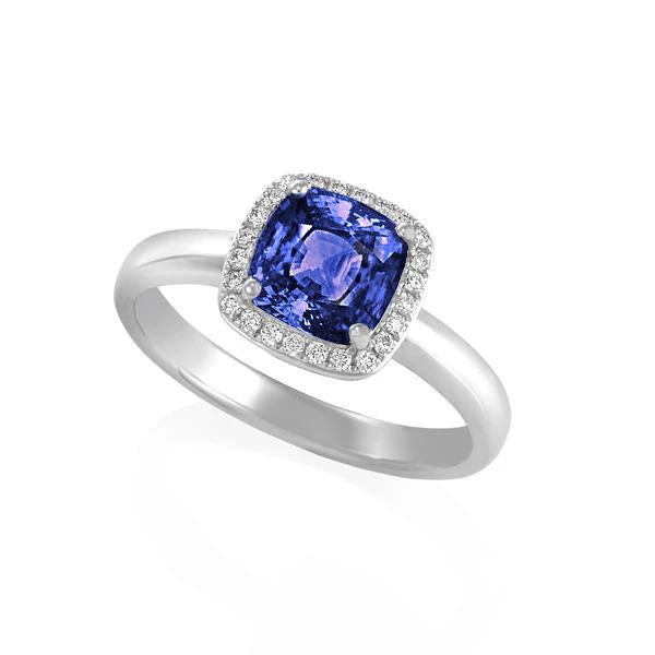 6.50 Ct Cushion Halo Tanzanite And Diamonds Ring White Gold 14K - Gemstone Ring-harrychadent.ca