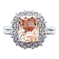 6.50 Ct Cushion Morganite And Diamonds Ring Gold 14K