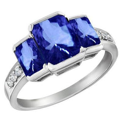 6.50 Ct 3-Stone Gold Anniversary Ring Sri Lankan Sapphire Natural Earth Mined Diamonds
