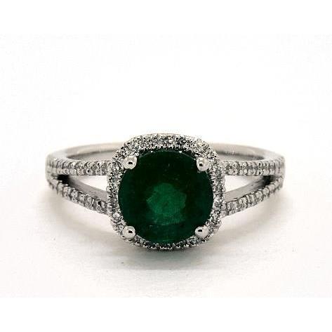 6.55 Ct Round Cut Green Emerald Diamond Ring White Gold 14K - Gemstone Ring-harrychadent.ca